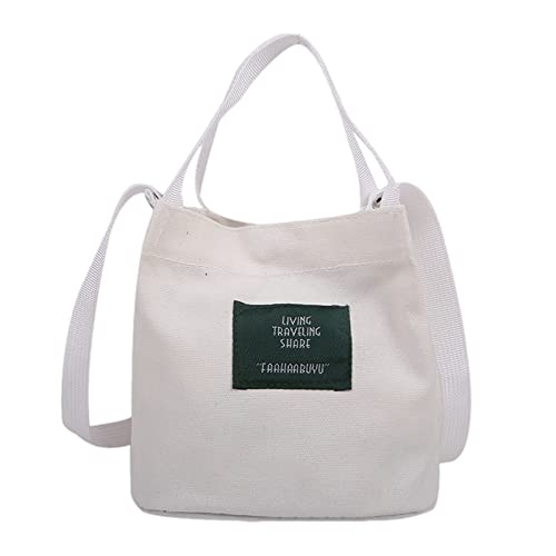 Beamer Taschen Frauen-Taschen-Mode-einfache Kunst-Mädchen-Segeltuch-Taschen-frische beiläufige Umhängetasche Kahn Taschen (White, One Size) von Generic