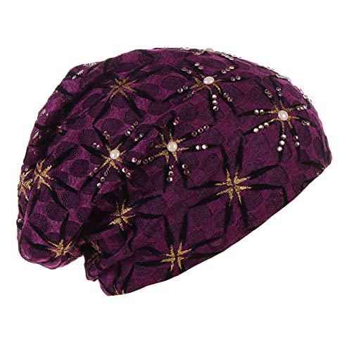Beanie Mütze Damen Spitzen Chemo Hut Frau Hut Kopftuch Super Weich Slouchy Turban Kopfbedeckungen Kop Wraps für Haarausfall, Kreb, Chemo Lila Beanie Mütze Damen Spitzen Chemo Hut Frau Hut Kopftuch Super Weich Slouchy Turban Kopfbedeckungen Kop Wraps für Haarausfall, Kreb, Chemo Lila von Generic