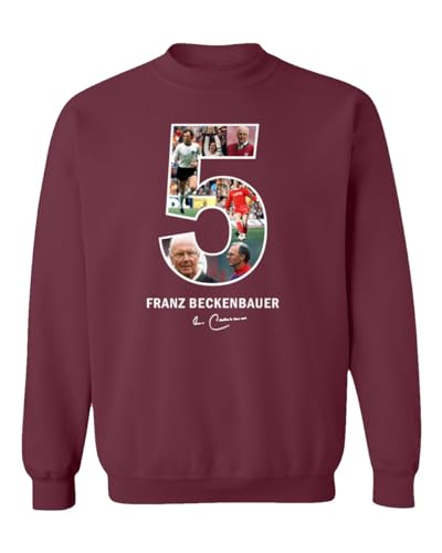 Beckenbauer Deutsche Fußballlegende Nr. 5 Collage Unisex-Sweatshirt mit Rundhalsausschnitt (Kastanienbraun, 3X-Large) von Generic