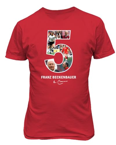 Beckenbauer Deutsche Fußballlegende Nr. 5 Collage Unisex-T-Shirt (Rot, 4X-Large) von Generic