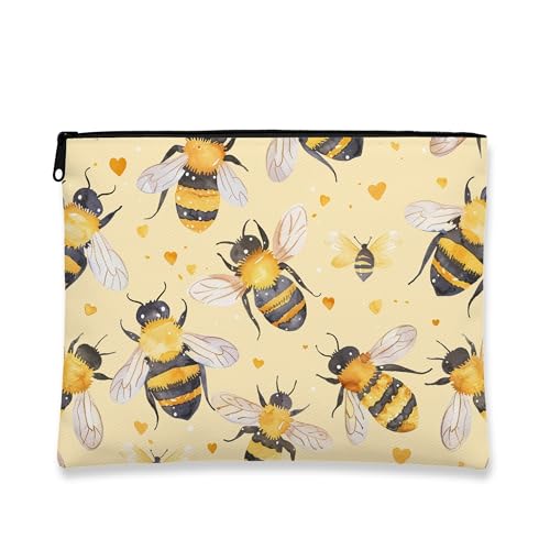 Bee Make-up-Tasche, gelbe Wabenstruktur, niedliche Kosmetiktasche für Damen, tragbar, klein, Segeltuch, Reißverschluss, Frühlingsgeschenk, Hautpflege, Kulturbeutel, gelb, 7x9 Inch von Generic