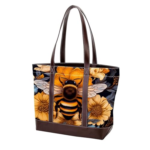 Bees and Flowers-1376 modische Damen-Umhängetasche, aus gewaschenem, strapazierfähigem Leder, mit Tragegriff oben, mit Taschen, Reißverschluss, Mehrfarbig 02, 33.8x12x31cm/13.3x4.7x12.2 in von Generic