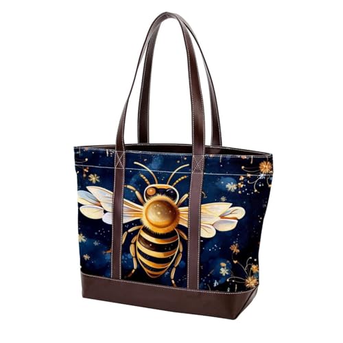 Bees and Flowers-1398 Schultertaschen für Damen, groß, weiches gewaschenes Leder, strapazierfähige Handtaschen, Mehrfarbig 07, 33.8x12x31cm/13.3x4.7x12.2 in von Generic