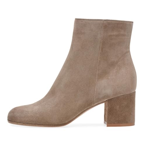 Beige,35 EU,Damen-Stiefeletten mit runder Zehenpartie, klobiger Blockabsatz und seitlichem Reißverschluss, Kurze Stiefeletten, Elegante Winter-/Herbstschuhe für lässigen Komfort von Generic
