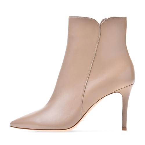 Beige,36 EU,Stiefeletten für Damen, Spitze Zehenpartie, Stiletto-Absatz, Kurze Stiefeletten mit Überziehdesign und PU-Lederschuhe für Partys, Verabredungen und Kleider von Generic
