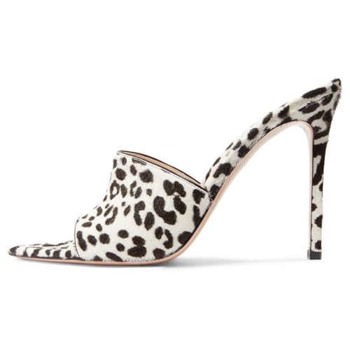 Beige,43 EU,Damen Stiletto High Heel Peep Toe Sandalen Pantoletten Schuhe Spitzschuh Slingback Slip-on Hausschuhe Leopardenmuster Ballkleid Schuhe von Generic