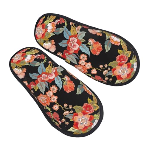 Bequeme Baumwolle Hausschuhe Retro-Blume Plüsch Puschen Rutschfester Plüsch Pantoffeln Für Hotel, Reisen, Frauen M von Generic