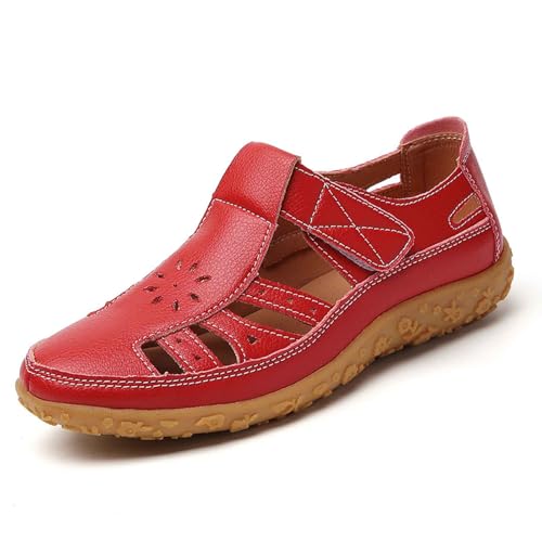 Bequeme Damensandalen Alltag geschlossener Zehen Fersen Design atmungsaktive Aussparungen Verschluss Sommeroutfits lässige Freizeitschuhe Damen (Red, 36) von Generic