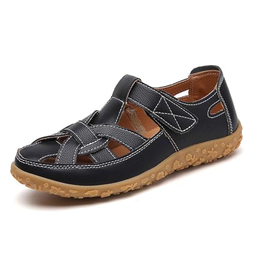 Bequeme Damensandalen Freizeitschuhe für Sommer Outdoor Urlaub mit verstellbarem Riemen atmungsaktivem Obermaterial geschlossenem Zehenbereich (Black, 45) von Generic
