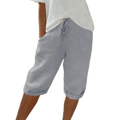 Bequeme Hose Damen,Kurze Hose Damen,Damen Sommerhose Knielang Leinenhose Leicht und Luftig Einfarbig Strandhose Kurze Pants Hohe Taille Sommer Freizeithose 3/4 Leinen Shorts,Grau,L Bequeme Hose Damen,Kurze Hose Damen,Damen Sommerhose Knielang Leinenhose Leicht und Luftig Einfarbig Strandhose Kurze Pants Hohe Taille Sommer Freizeithose 3/4 Leinen Shorts,Grau,L von Generic