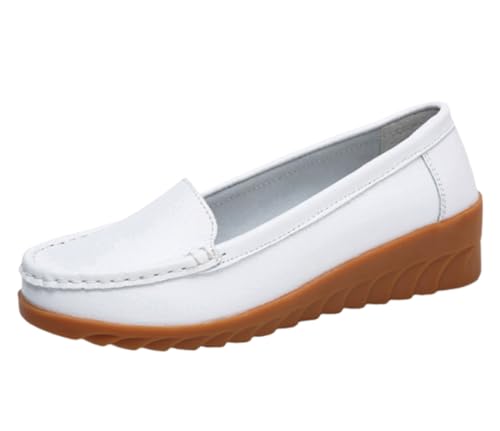 Bequeme Leder-Loafer für Damen, lässig, runde Zehenpartie, Mokassins mit Keilabsatz, zum Hineinschlüpfen für wildes Fahren und Spazierengehen,Weiß,38 EU Bequeme Leder-Loafer für Damen, lässig, runde Zehenpartie, Mokassins mit Keilabsatz, zum Hineinschlüpfen für wildes Fahren und Spazierengehen,Weiß,38 EU von Generic