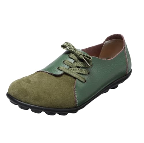 Bequeme Loafer aus Wildleder für Damen, rutschfeste orthopädische Leder-Mokassins in Übergröße atmungsaktive Flache Schuhe weiche Lauf- und Fahrschuhe,Army Green,37 EU von Generic
