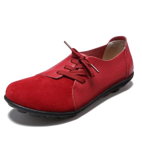 Bequeme Loafer aus Wildleder für Damen, rutschfeste orthopädische Leder-Mokassins in Übergröße atmungsaktive Flache Schuhe weiche Lauf- und Fahrschuhe,Bright red,37 EU von Generic