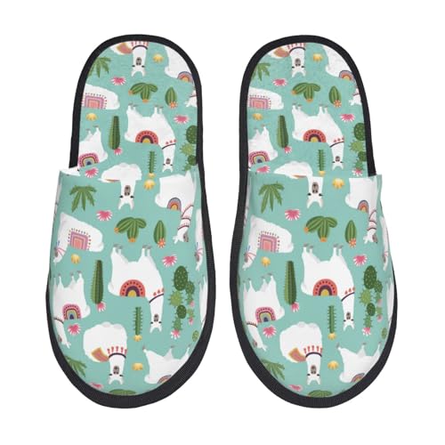 Bequeme Winter Pantoffeln Weißer Süßer Alpaka-Grünkaktus Baumwolle Hausschuhe Leicht Hüttenschuhe Für Hotel, Schlafzimmer, Zuhause L von Generic