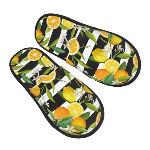 Bequeme Winterhausschuhe Orange Und Zitrone Hüttenschuhe Wasserdicht Baumwolle Hausschuhe Für Reisen, Gäste, Hotel M von Generic