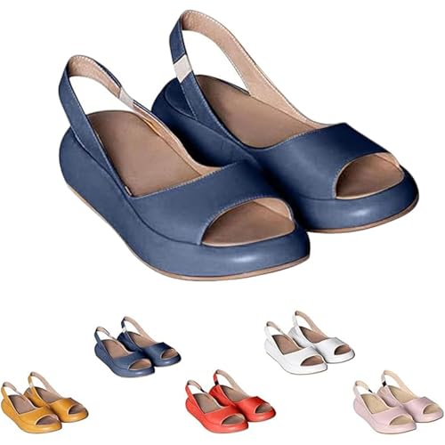 Bequeme Flache Sandalen für Damen, lässige orthopädische Plateauschuhe für den Sommer, Bequeme Flache Sandalen für Damen, geeignet für alle Fußformen (Blue,37) von Generic