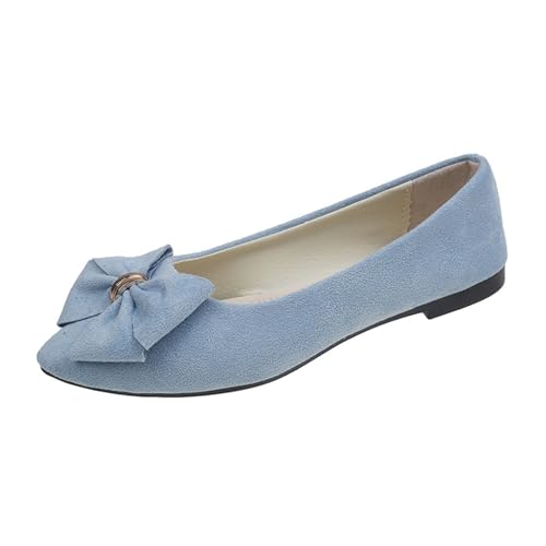 Bequemschuhe Damen Spring Summer and Autumn Lightweight Suede Pointed Shallow Mouth Soft Bottom Bow Single Daily Dating Commuting Large Size Ballet Shoes Flat Shoes Frauen (Light Blue, 41) von Generic