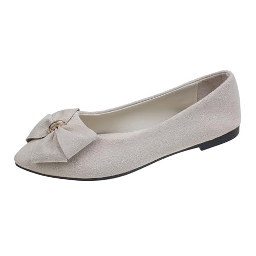 Bequemschuhe Damen Spring Summer and Autumn Lightweight Suede Pointed Shallow Mouth Soft Bottom Bow Single Daily Dating Commuting Large Size Ballet Shoes Flat Shoes Frauen Schuhe (Beige, 40) von Generic