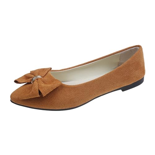Bequemschuhe Damen Spring Summer and Autumn Lightweight Suede Pointed Shallow Mouth Soft Bottom Bow Single Daily Dating Commuting Large Size Ballet Shoes Flat Shoes Frauen Schuhe (Brown, 39) von Generic