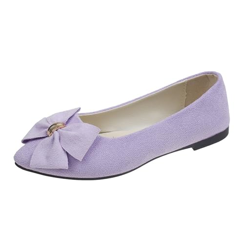 Bequemschuhe Damen Spring Summer and Autumn Lightweight Suede Pointed Shallow Mouth Soft Bottom Bow Single Daily Dating Commuting Large Size Ballet Shoes Flat Shoes Frauen Schuhe (Hot Pink, 42) von Generic