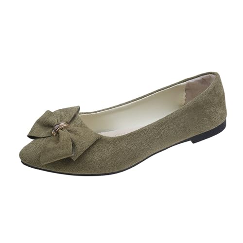 Bequemschuhe Damen Spring Summer and Autumn Lightweight Suede Pointed Shallow Mouth Soft Bottom Bow Single Daily Dating Commuting Large Size Ballet Shoes Flat Shoes Frauen Schuhe (Jn, 36) von Generic