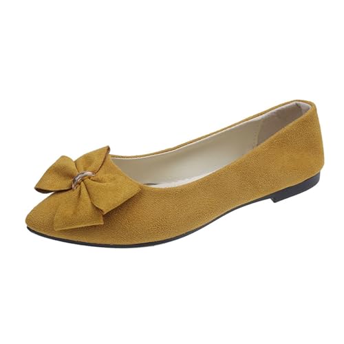 Bequemschuhe Damen Spring Summer and Autumn Lightweight Suede Pointed Shallow Mouth Soft Bottom Bow Single Daily Dating Commuting Large Size Ballet Shoes Flat Shoes Frauen Schuhe (Yellow, 41) von Generic