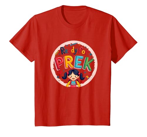 Bereit für PreK Süße Schulanfänger, Spannung für Mädchen T-Shirt, Kinder, Rot, 104 von Generic