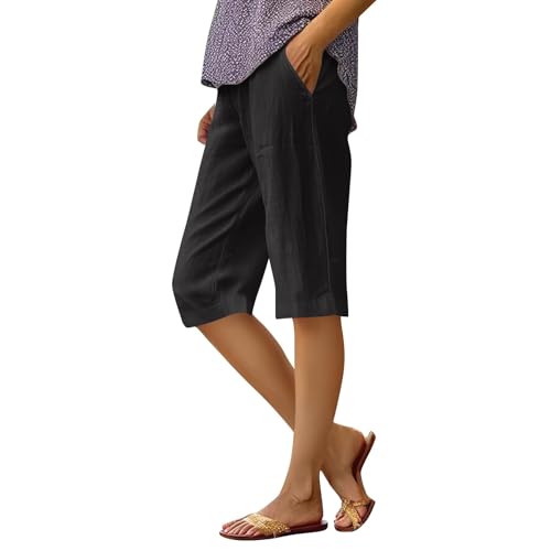 Bermuda Shorts Damen Knielang Weite Leinenshorts Musselin Kurze Hose High Waist Baggy Damenshorts Leichte Atmungsaktiv Strandshorts Sommer Lockere Passform Leinenshorts Mit Kordelzug und Taschen Bermuda Shorts Damen Knielang Weite Leinenshorts Musselin Kurze Hose High Waist Baggy Damenshorts Leichte Atmungsaktiv Strandshorts Sommer Lockere Passform Leinenshorts Mit Kordelzug und Taschen von Generic
