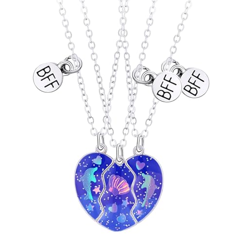 Best Friend Halskette - Passende Herz Freundschaft Halskette | Beste Freundin Halskette für 3 Mädchen | b-ff Magnetische Passende Herz Halskette für 3 b-ff Herz Puzzle Passende Legierung Anhänger von Generic