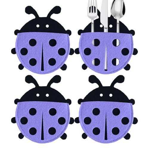 -Besteckhalter aus Filz, Utensilien-Besteckhalter,n Marienkäfer Form Silberbesteck Geschirr Utensilienhalter | Tragbare Tischbestecktaschen für Zuhause, Café, Hotel, Küche von Generic