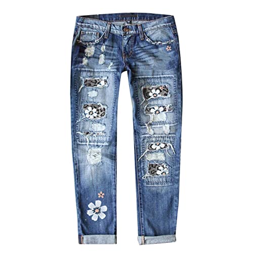 Besten Jeans Damen Jeans Latzhose Blumen Jeanshosen High Waist Jeans Damen Gerades Bein Bootcut Jeans Damen KurzGrößen Elegante Jeans Damen Jeans mit Loch Jeanshose GefüTtert Damen Baggy Jeans Damen von Generic