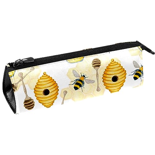 Bienen Honigglas Löffel und Bienenstock Stift Tasche Schreibwaren Beutel Bleistift Tasche Kosmetiktasche Tasche Kompakte Reißverschlusstasche, multi, 5.5 ×6 ×20CM/2.2x2.4x7.9 in, Taschen-Organizer von Generic