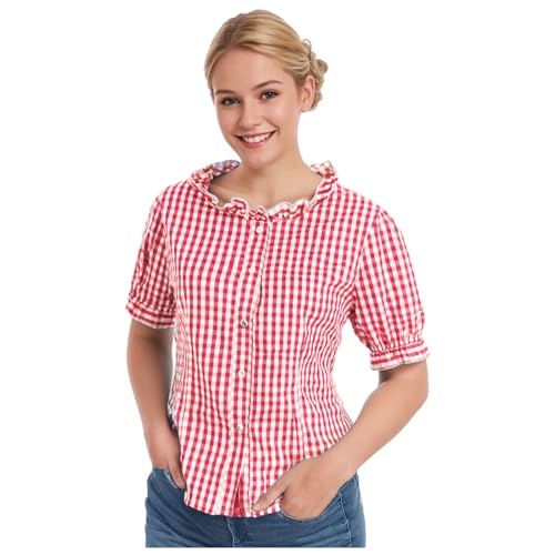 Bierfest Damen Trachtenblusen Trachtenbluse Karierte Bluse Kurzarmhemd Oktoberfest Hemd Mit Knopfverzierung Trachten Bierfest Tradition Kurzarm Bluse Trachtenbluse Bluse Große Größen Bayrische von Generic