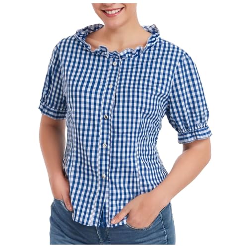 Bierfest Damen Trachtenblusen Trachtenbluse Karierte Bluse Kurzarmhemd Oktoberfest Hemd Mit Knopfverzierung Trachten Bierfest Tradition Kurzarm Bluse Trachtenbluse Bluse Große Größen Bayrische von Generic