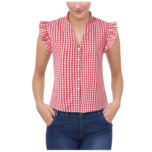 Bierfest Damen Trachtenblusen Trachtenbluse Karierte Bluse Kurzarmhemd Oktoberfest Hemd Mit Knopfverzierung Trachten Bierfest Tradition Kurzarm Bluse Trachtenbluse Bluse Große Größen Bayrische von Generic