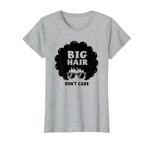Big Hair Don't Care Retro Afro Sonnenbrille Grafik T-Shirt, Damen, Grau Meliert, XXL von Generic