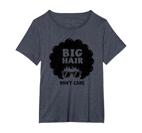 Big Hair Don't Care Retro Afro Sonnenbrille Grafik T-Shirt, Damen Große Größen, Blau Meliert, 3X von Generic