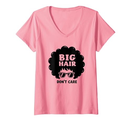 Big Hair Don't Care Retro Afro Sonnenbrille Grafik T-Shirt mit V-Ausschnitt, Damen, Rosa, XL von Generic