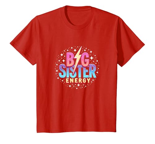 Big Sister Energy Sparkly Retro Text, Big Sisters for Girls T-Shirt, Kinder, Rot, 140 von Generic