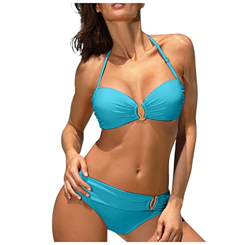 Bikini Damen, Bikini Oberteil Schwarz Bikini Transparent Badekleider Damen Neckholder Summer Bikini Set Sexy Push Up Bikini Niedriger Taille Triangel Bikini Set Badesachen (A03,L) von Generic