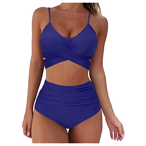 Bikini Damen Bauchweg Push Up Bademode Set Zweiteiliger Badeanzug Verstellbar Bustier High Waist Bikini Zurück Ties-up Bikini Set Zweiteilige Strandbikini Swimsuit für Große Brüste von Generic