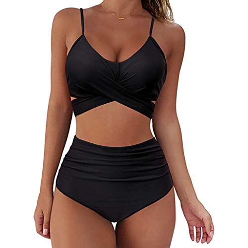 Bikini Damen Bauchweg Push up Zweiteiliger Badeanzug Verstellbar Crossover Bustier High Waist Bikini Bademode Zurück Ties-up Bikini Set Zweiteilige Strandbikini Swimsuit für Große Brüste von Generic