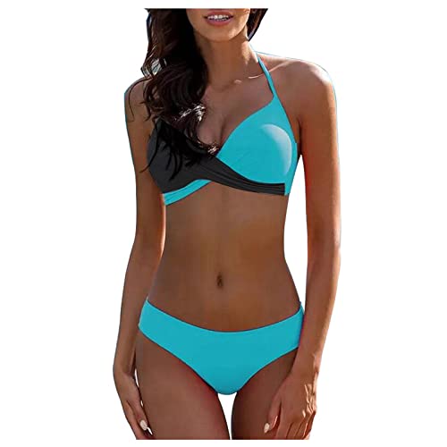 Bikini Damen GroßE Brüste Bauchweg Bademode Zweiteiliger Push Up Sexy Farbblockdruck Brustpolster Swimsuit Set Frauen Bikini Set Knot Triangel Bikini Swimsuit Low Rise Bademode Zweiteiliger Badeanzug von Generic