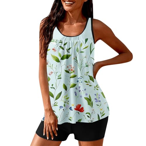 Bikini Damen Neckholder Weiß Bademode Damen Set Bikini Set Mit Blumenmuster Und Brustoberteil Für Frühling Zweiteilig Schwimm Sportbikini Oberteil Schwarz (C XXL) von Generic