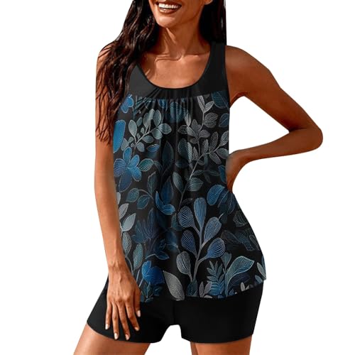 Bikini Damen Neckholder Weiß Bademode Damen Set Bikini Set Mit Blumenmuster Und Brustoberteil Für Frühling Zweiteilig Schwimm Sportbikini Oberteil Schwarz (D XXL) von Generic
