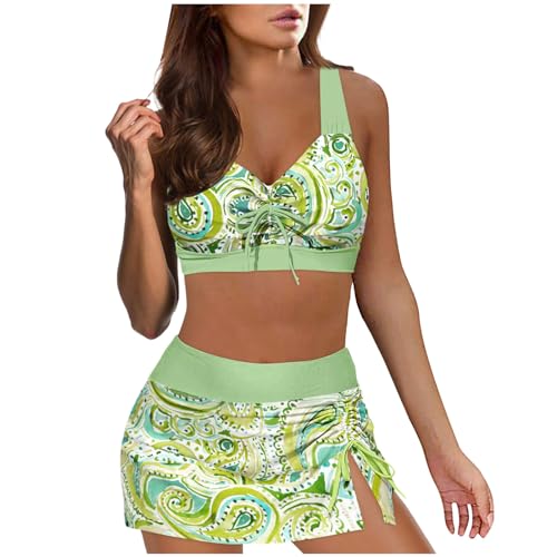 Bikini Damen Set, Bikini Damen 3 Teilig Triangel Bikini Mit Rock Push Up Rückenfreies Bikinioberteile Slip High Waist Bauchweg Bademode Badeanzug Damen 3 Set Sommer Swimsuit Beachwear von Generic