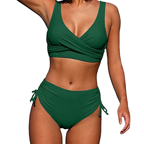 Bikini Damen Set, Bikini Damen Bauchweg Zweiteiliger Push Up Badeanzug Einfarbig V Ausschnitt Sexy Badeanzüge High Waist Bauchkontrolle Bademode Sommer Frauen 2pc Bikini Sets Swimsuit von Generic