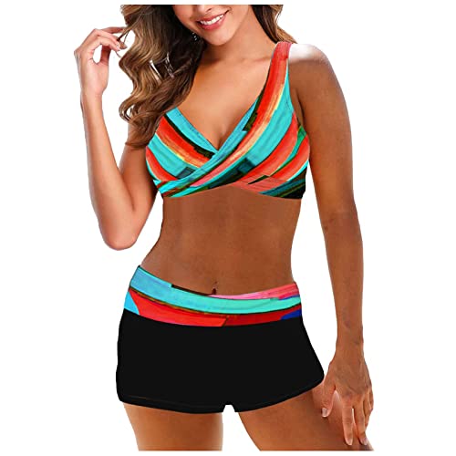 Bikini Damen Set, Bikini Oberteil Tankini Damen Einzeln Bikinis Für Bikini Oberteil Mit Bügel Sport Badeanzug Für Damen Set Sonnendurchlässiger Bikini Überzug Neon Damen Body (Blau,4XL) von Generic