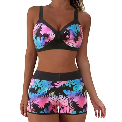 Bikini Damen Set, Damen Bikini Sets Zweiteiliger Badeanzug V Ausschnitt Blumen Drucken Bikini Bademode mit Boxer-Shorts Bauchkontrolle Bikini Sets Push Up High Waist Sexy Swimsuit Badeanzüge von Generic