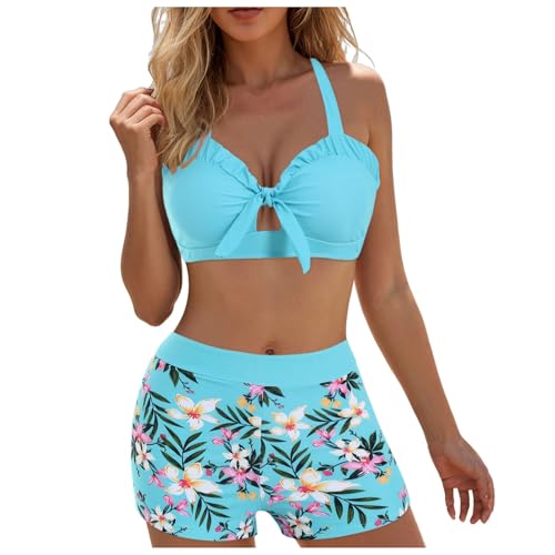 Bikini Damen Set 2 Teilig Triangel Bikini Oberteil Push Up Rückenfreies Bikinioberteile Badeshorts High Waist Bauchweg Bademode Badeanzug Damen 2 Set Sommer Swimsuit Beachwear von Generic
